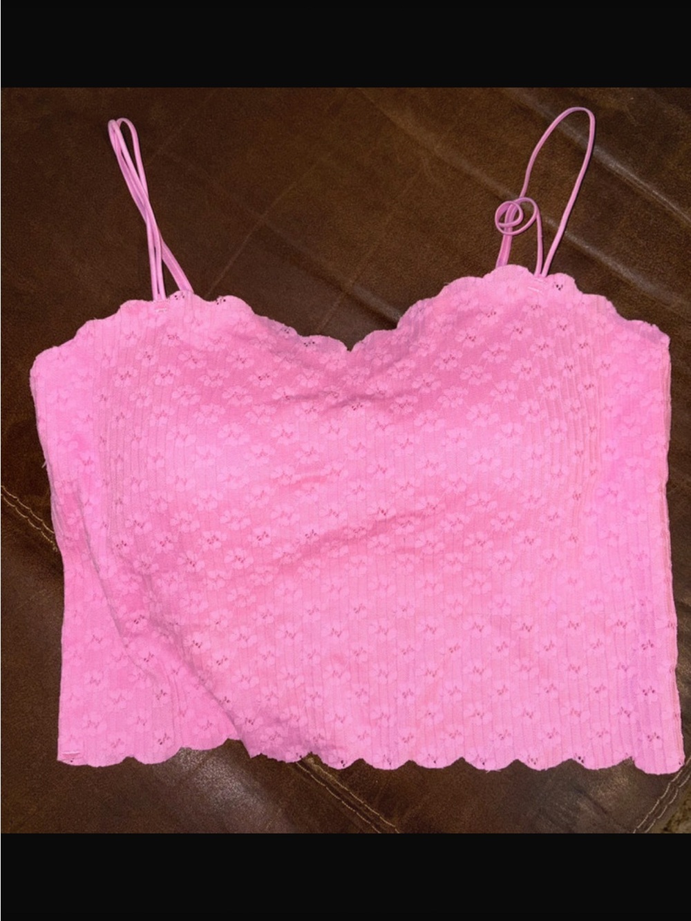 Zenana Outfitters Pink Lace Scalloped Crop Cami